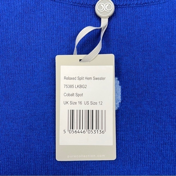 Pure Collection Wool Cotton Relaxed Split Hem Sweater Cobalt Spot Size 12 - Picture 4 of 8